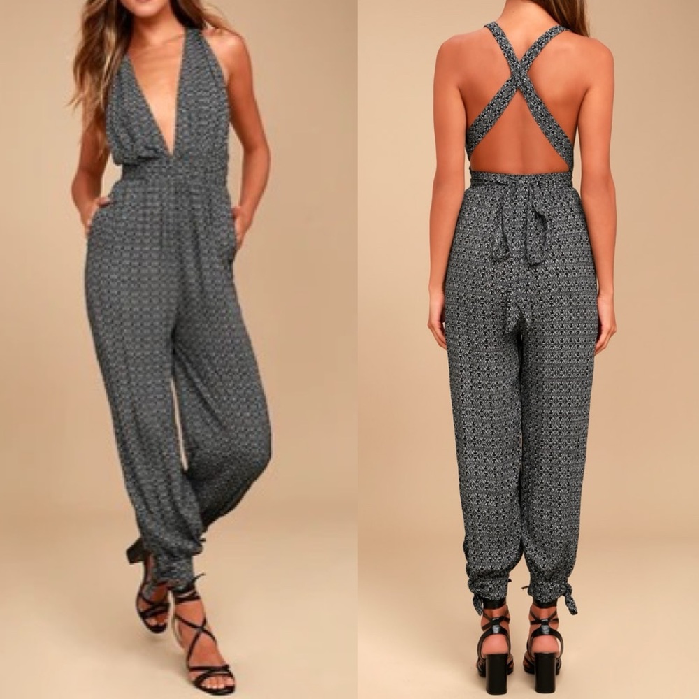 Lulu's Gray Patterned Jumpsuit